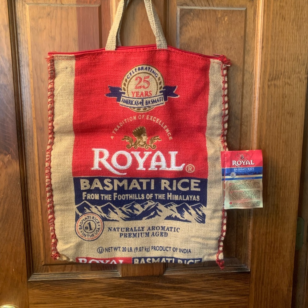 ROYAL 20 LB. Basmati Rice Bag, from the Foothills of the Himalayas. 2 Handles.